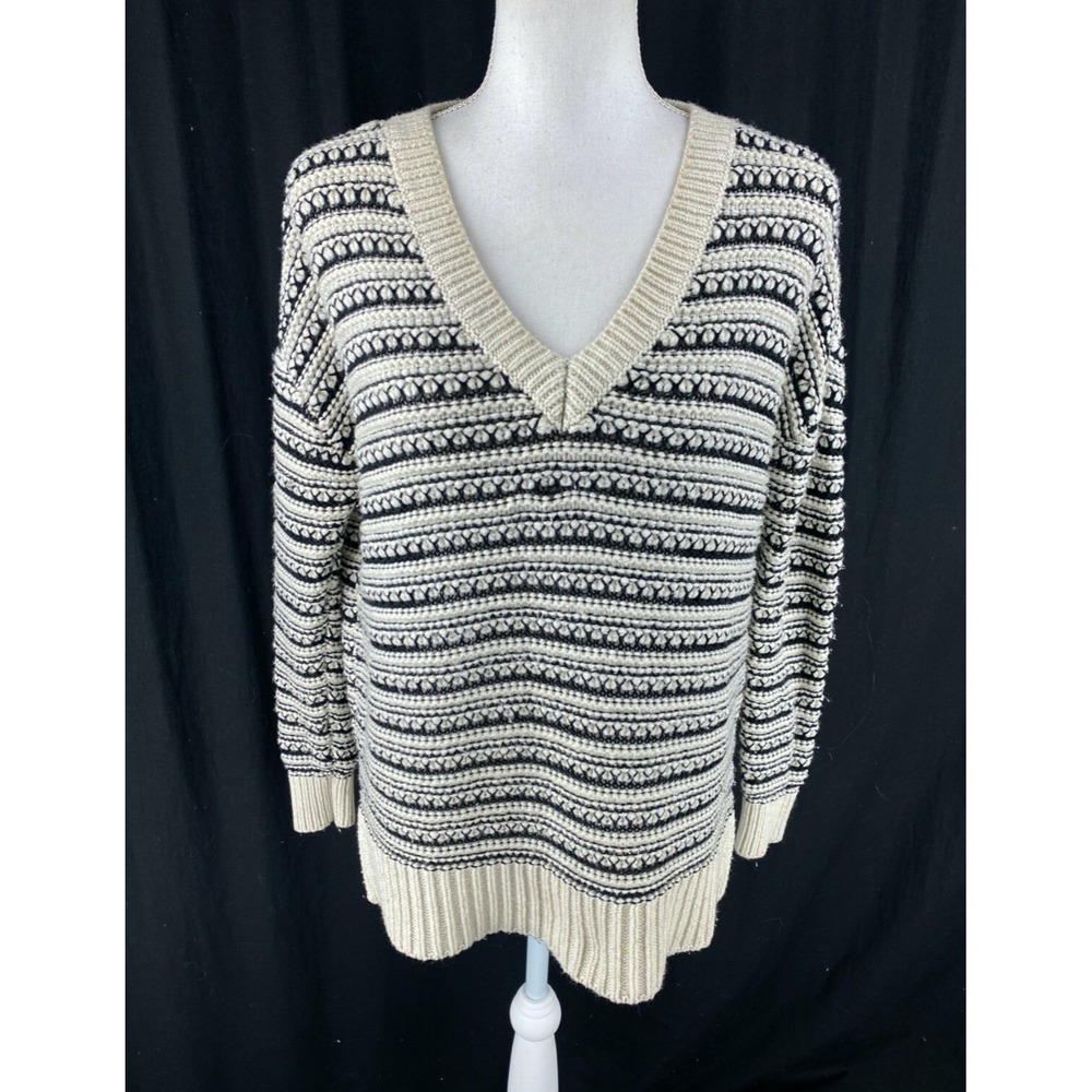 Reiss Womens M Eshan Textured V-Neck Sweater Chunky Knit Oversized Wool Linen